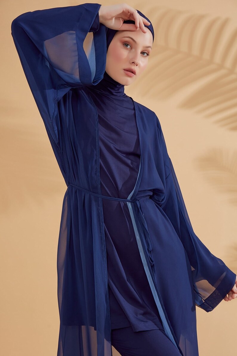 Pareo, Beach Caftan, Modest Swimwear,Summer Dresses Women Hijab, Beach Wrap, Gift for Her, Islamic Gift, Summer Coverups, Navy Blue Caftan image 1