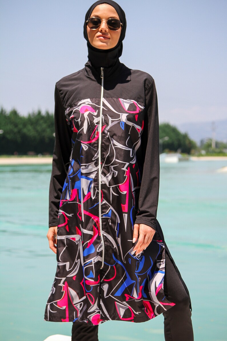 Burkini Swimwear Set, Summer Dresses Women, Parachute Swimsuit Fabric, Long Sleeve, Fully Covered, Modern High Quality Islamic Swimsuit image 2