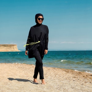 Burkini, Summer Dresses Women, Modest Swimwear Set ,Parachute Fabric , Neon Piping, Long Sleeve, Modern,High Quality Islamic Swimsuit image 3