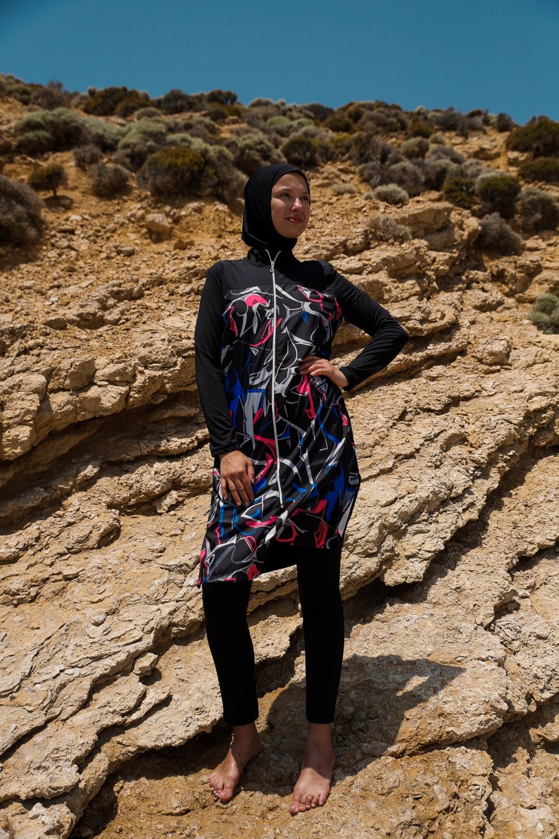 Burkini Swimwear Set, Summer Dresses Women, Parachute Swimsuit Fabric, Long Sleeve, Fully Covered, Modern High Quality Islamic Swimsuit image 8