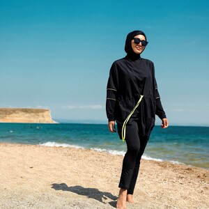 Burkini, Summer Dresses Women, Modest Swimwear Set ,Parachute Fabric , Neon Piping, Long Sleeve, Modern,High Quality Islamic Swimsuit image 8