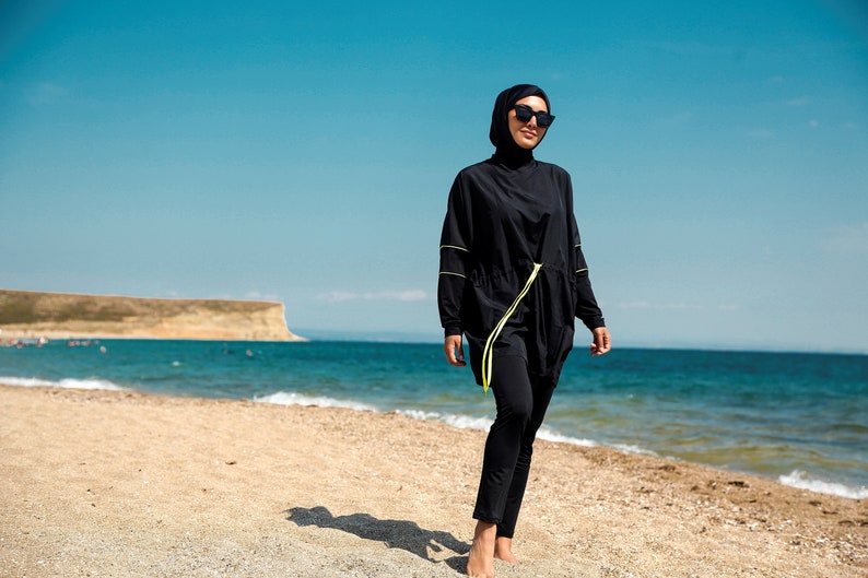 Burkini, Summer Dresses Women, Modest Swimwear Set ,Parachute Fabric , Neon Piping, Long Sleeve, Modern,High Quality Islamic Swimsuit image 8