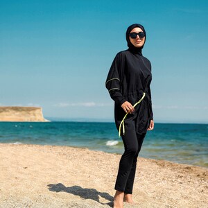 Burkini, Summer Dresses Women, Modest Swimwear Set ,Parachute Fabric , Neon Piping, Long Sleeve, Modern,High Quality Islamic Swimsuit image 5