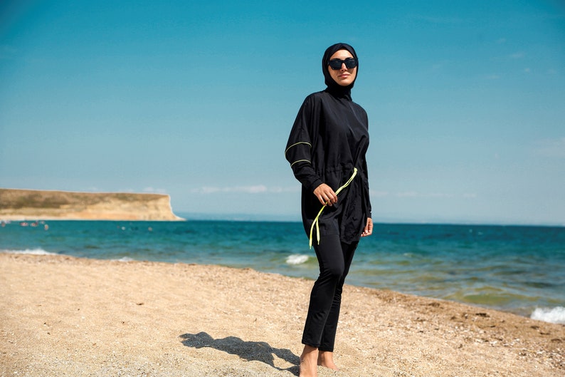 Burkini, Summer Dresses Women, Modest Swimwear Set ,Parachute Fabric , Neon Piping, Long Sleeve, Modern,High Quality Islamic Swimsuit image 5