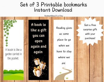 Set of 3 bookmarks, printable bookmarks, printable bookmark, digital download, instant download, PDF download, PDF file, bookmark bundle