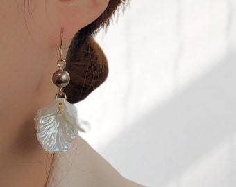 Large White Leaf Dangle Drop Earrings - Minimalist Spring Leaf Long Drop Earrings Gift For Women - Simple Leaf Statement Earrings -