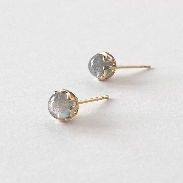 Dainty Grey Moonstone Stud Earrings - Tiny Moonstone Girls Stud Earrings - Cute Women Moonstone Earrings - Gemstone Earrings Gift For Her