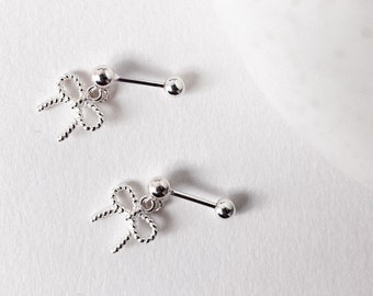 Aesthetic Butterfly Bow Silver Drop Earrings - 925 Sterling Silver Dainty Bow Drop Earrings - Girls Tiny Bow Drop Earrings Gift For Her -