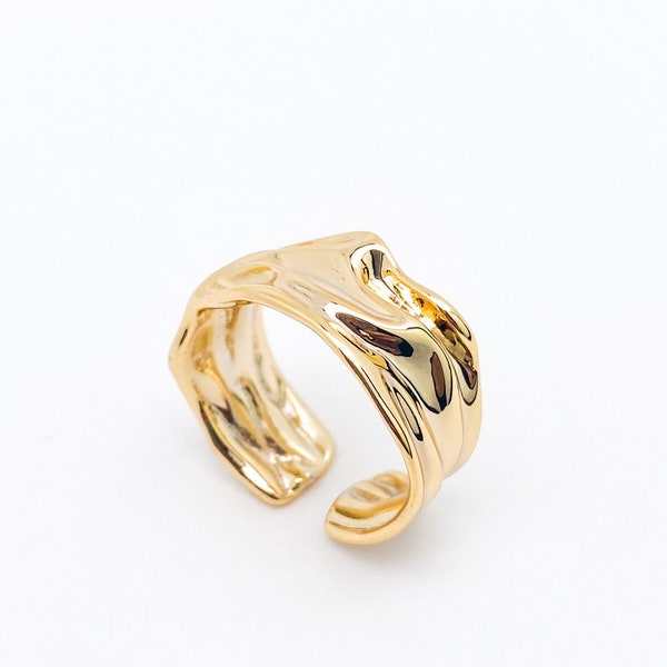 Dikke zijdeachtige gouden verstelbare ring - perfecte minimalistische eenvoudige gouden open ring cadeau - unieke verstelbare gouden statement ring voor vrouwen -