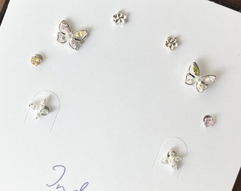 Zierliche Wald Edelstein Ohrstecker Set für 4 - Niedliche Blume, Schmetterling Edelstein Ohrstecker für Frauen - Tägliches Tragen Ohrringe Set Geschenk