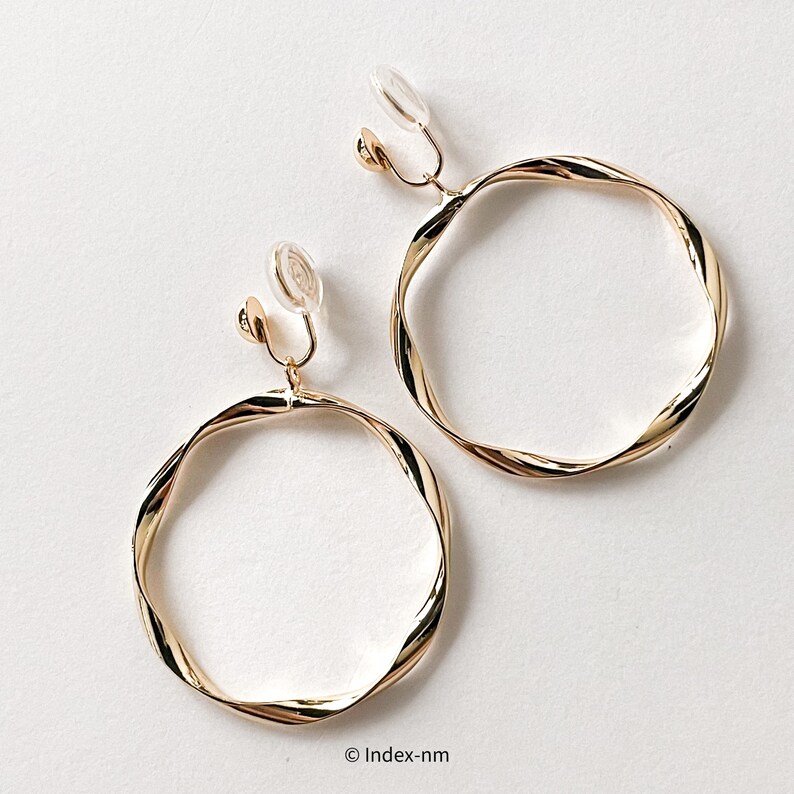 Chunky Statement Twisted Circle Clip on Earrings Huge Twisted Gold Hoop ...
