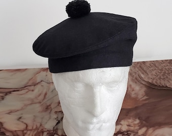 Black Tam O&#39; Shanter, Scottish Tam Bonnet, Highlander Tam, Traditional Headrests, Winter Hat, Men&#39;s Tam, Gift