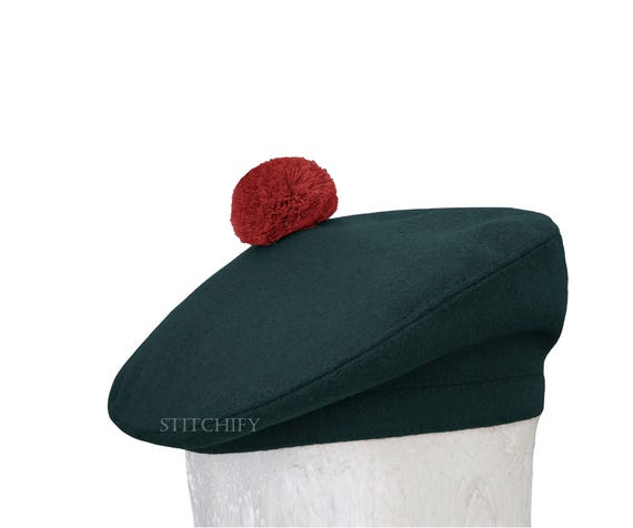 Bonnet Tam O'Shanter Écossais Homme - Laine Verte - Highlander - Hiver - Taille S à XL - Neuf Sans étiquettes