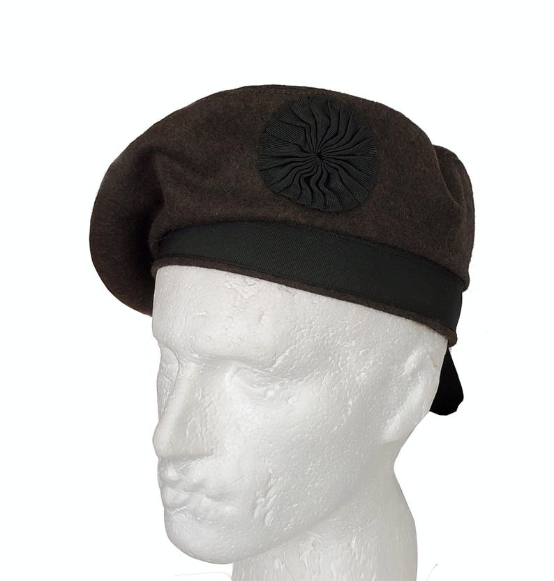 Dark Brown Caubeen Hat: Irish Wool Beret With Rosette - Etsy