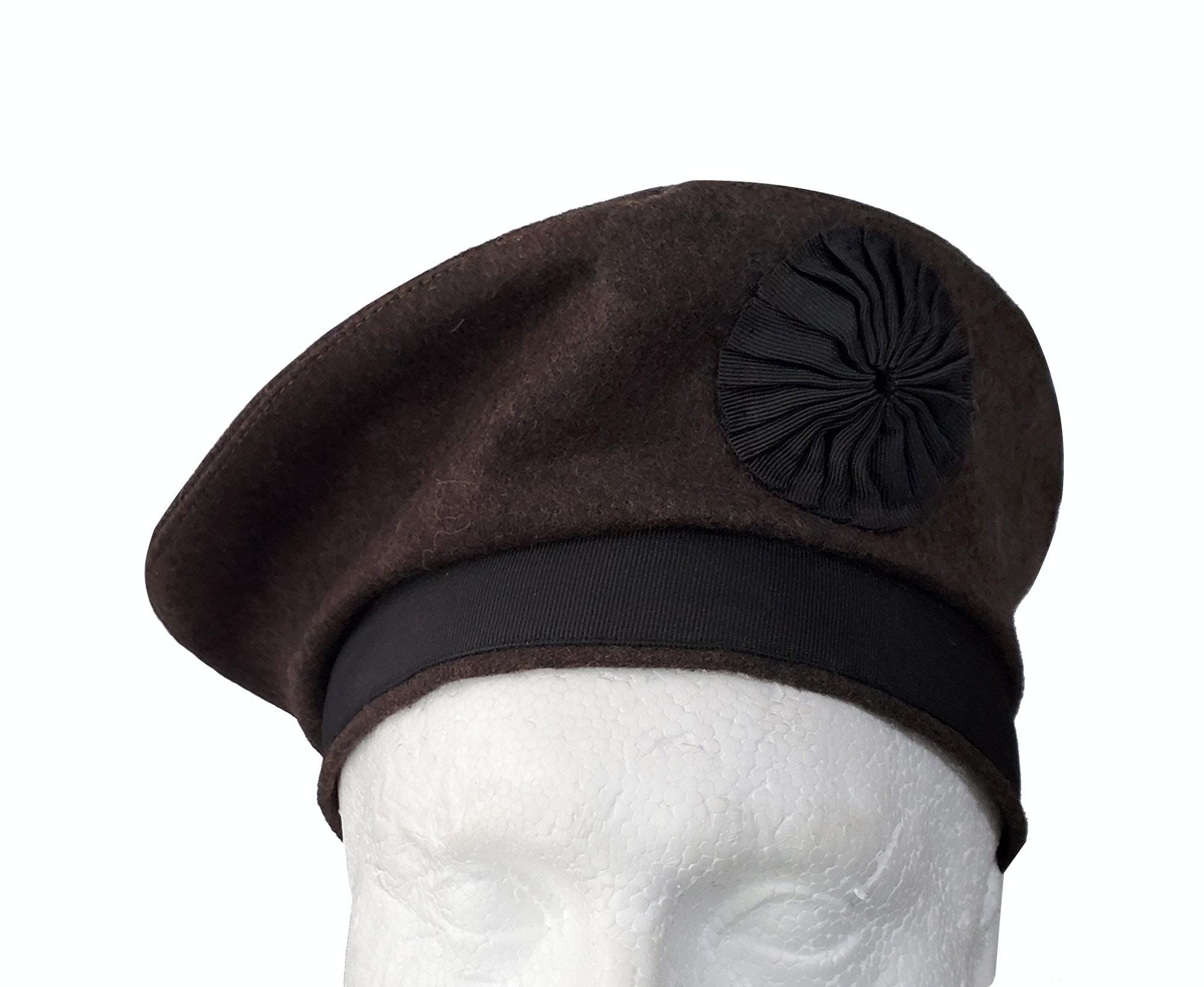 Dark Brown Caubeen Hat: Irish Wool Beret With Rosette - Etsy