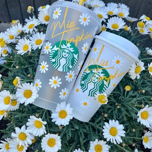 Starbucks Daisy Cold & Hot Cup Bundle | Hot and Cold Cup Duo | Starbucks Reusable Personalised Cups | Daisy Cup