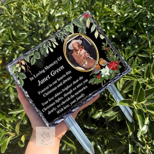Personalised Christmas Slate Grave Marker | Memorial Headstone, Woodland Burial Plaque