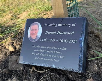 Personalised Photo Slate Grave Marker | Weatherproof | Memorial Headstone | Woodland burial Crematorium Garden Plaque | UV Resistant | ©