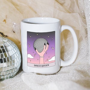 11 i 15 oz. Ceramiczny kubek z kartą Tarota Disco Queen | Prezenty dla tancerzy | Dancing Queen