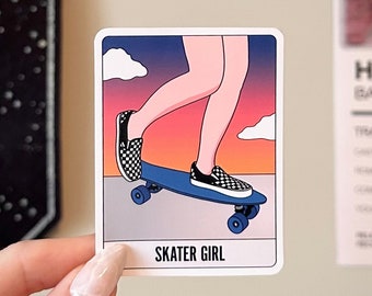 Pegatina de la carta del Tarot de la Chica Patinadora / Calcomanía mate estilo Tarot / Regalos para patinadores