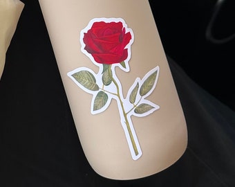 Red Rose Sticker: Realistic Gouache Painting, Floral Decal