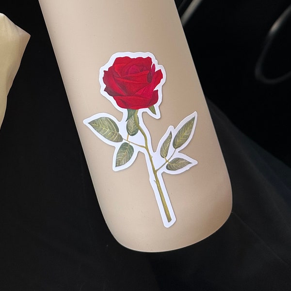 Red Rose Sticker Realistic Gouache Painting Colorful Aesthetic Dye Cut Laptop Decal Floral Valentines Day Gift Artistic Water Bottle Sticker