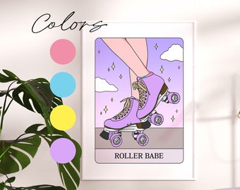 Roller Skate Tarot Art Print: Colorful Moxi Skater Poster