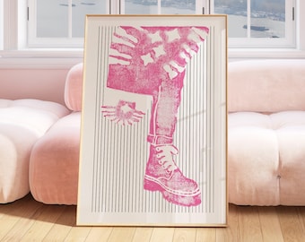 Doc Martens Woodblock Art Print  |  Grunge and Spunky Room Decor  |  Multiple Sizes Wall Art