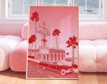 Retro Motel Art Print | Pink SoCal Pop Art Deco