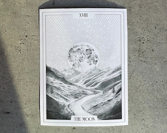 Moon Tarot Card Sticker: Black & White Major Arcana Art