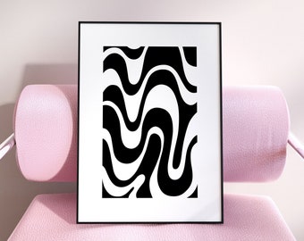 Groovy Black and White Wave Art Print: Psychedelic Home Decor