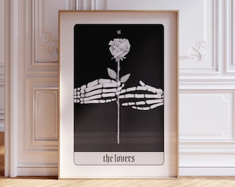 The Lovers Tarot Card Art Print: Skeleton Hands & Rose