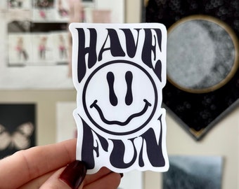 Have Fun Smiley Face Sticker: Groovy Black and White Art
