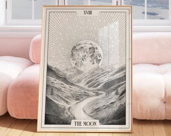 Lámina artística de la carta del Tarot de la Luna: Arcanos Mayores XVIII, decoración espiritual para pared