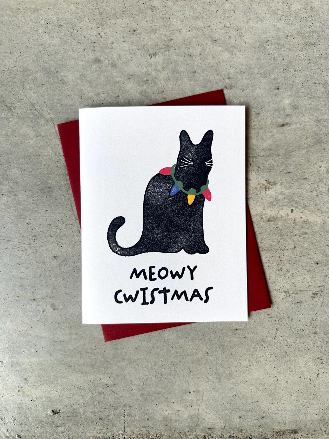Cat Meowy Christmas Card: Handmade Holiday Stationery Set - Etsy