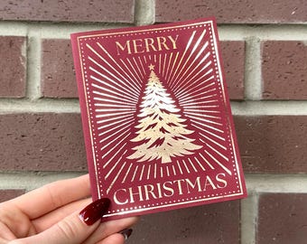 Juego de tarjetas navideñas doradas hechas a mano: papelería elegante