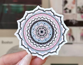 Pegatina de mandala rosa, arte de atención plena, decoración del chakra del corazón