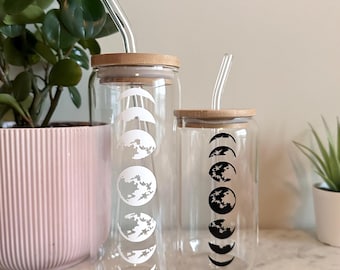 Moon Phases Glass Tumbler | Aesthetic Iced Coffee Cup