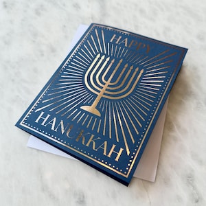 Lot de 5 cartes de voeux dorées Happy Hanukkah faites main A2 5,5 x 4,25 po., enveloppes blanches à bordure dorée, papeterie