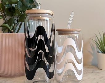 Wavy Glass Beer Can Cup | Retro Tumbler with Lid & Straw