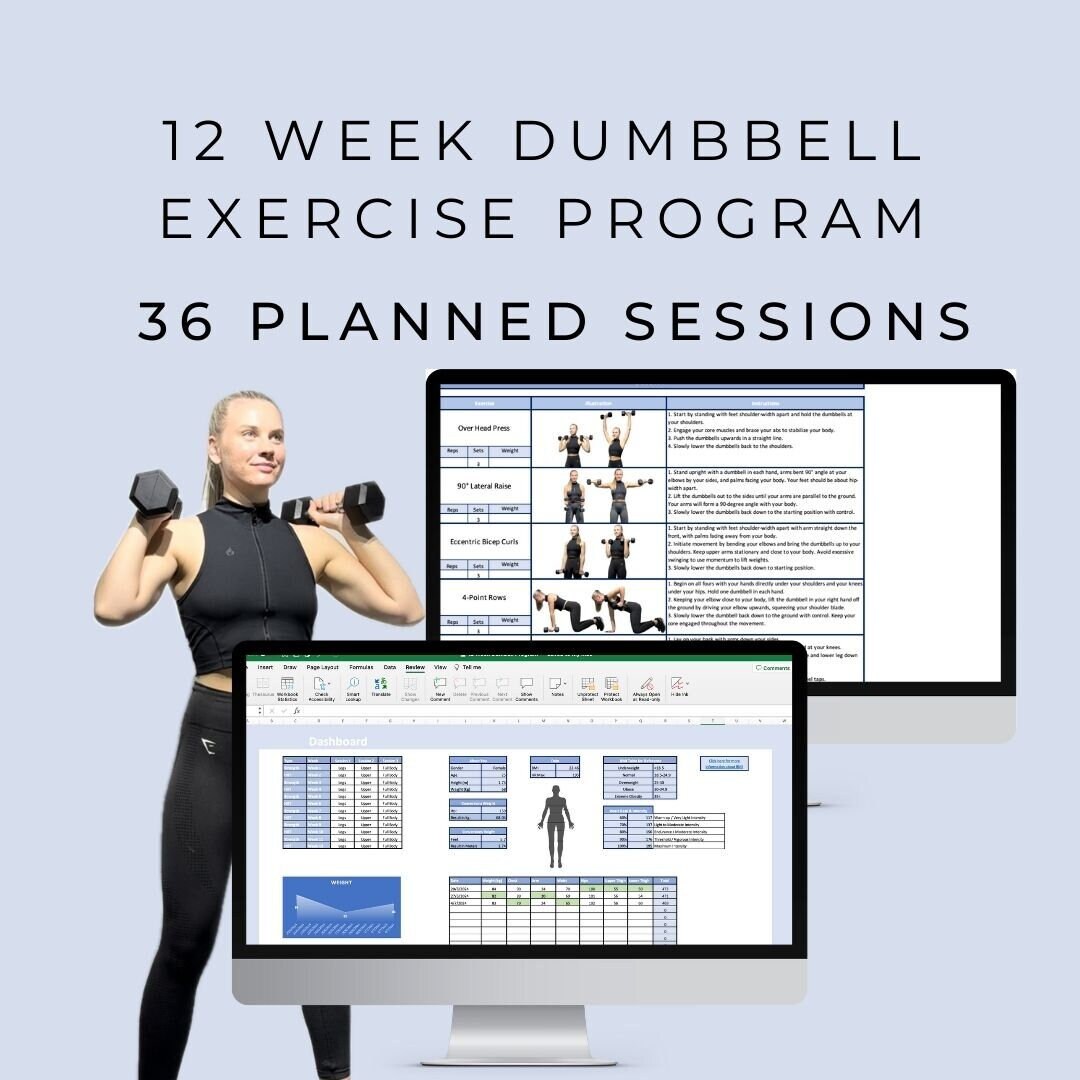 12 Week Dumbbell Bodyweight Home based Exercise Program for Beginners intermediate 36 Sessions Summer 2024 Etsy