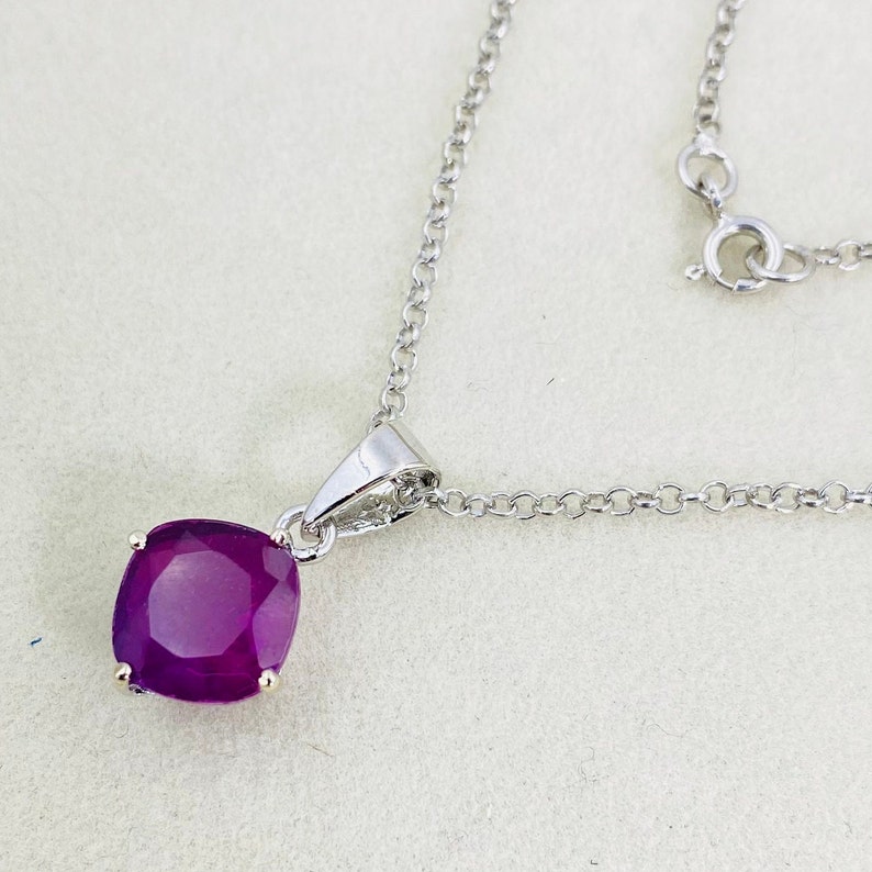 Purple Sapphire Necklace, 925 Sterling Silver Pendant, Dainty Genuine Sapphire Pendant