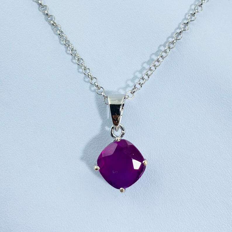 Purple Sapphire Necklace, 925 Sterling Silver Pendant, Dainty Genuine Sapphire Pendant
