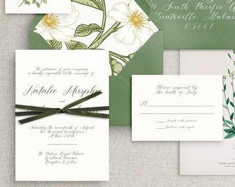 White Rose Wedding Invitation Set | Editable Floral Template (Digital Download)