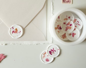 Dried Rose Petal Wax Seals, Self Adhesive, Wedding Invitation Stickers