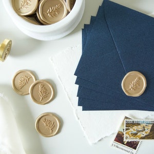 Gold Wax Seals, Self Adhesive | Wedding Invitation Wax Stamp | Peel and Stick Wax Seal | Leaf Sprig Wax Seal Sticker for Envelope