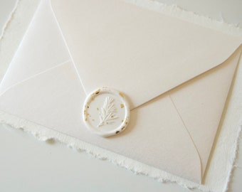 Gold Leaf Wax Seals, Pearl White Leaf Sprig, Self Adhesive