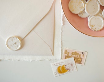 Gold Leaf Pearl White Wax Seals, Self Adhesive Wedding Invitation Stickers