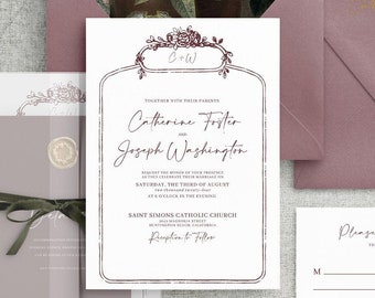 Vintage Floral Wedding Invitation Set | Editable Template (Digital Download)