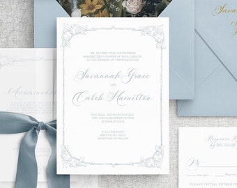 Fleur-De-Lis Wedding Invitation Template Set | Vintage Editable Invites (Digital Download)